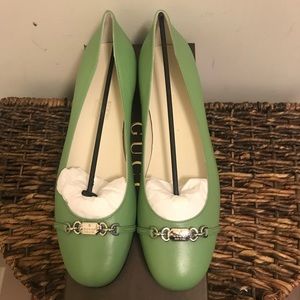 NEW GUCCI Green Leather Ballerina Flats